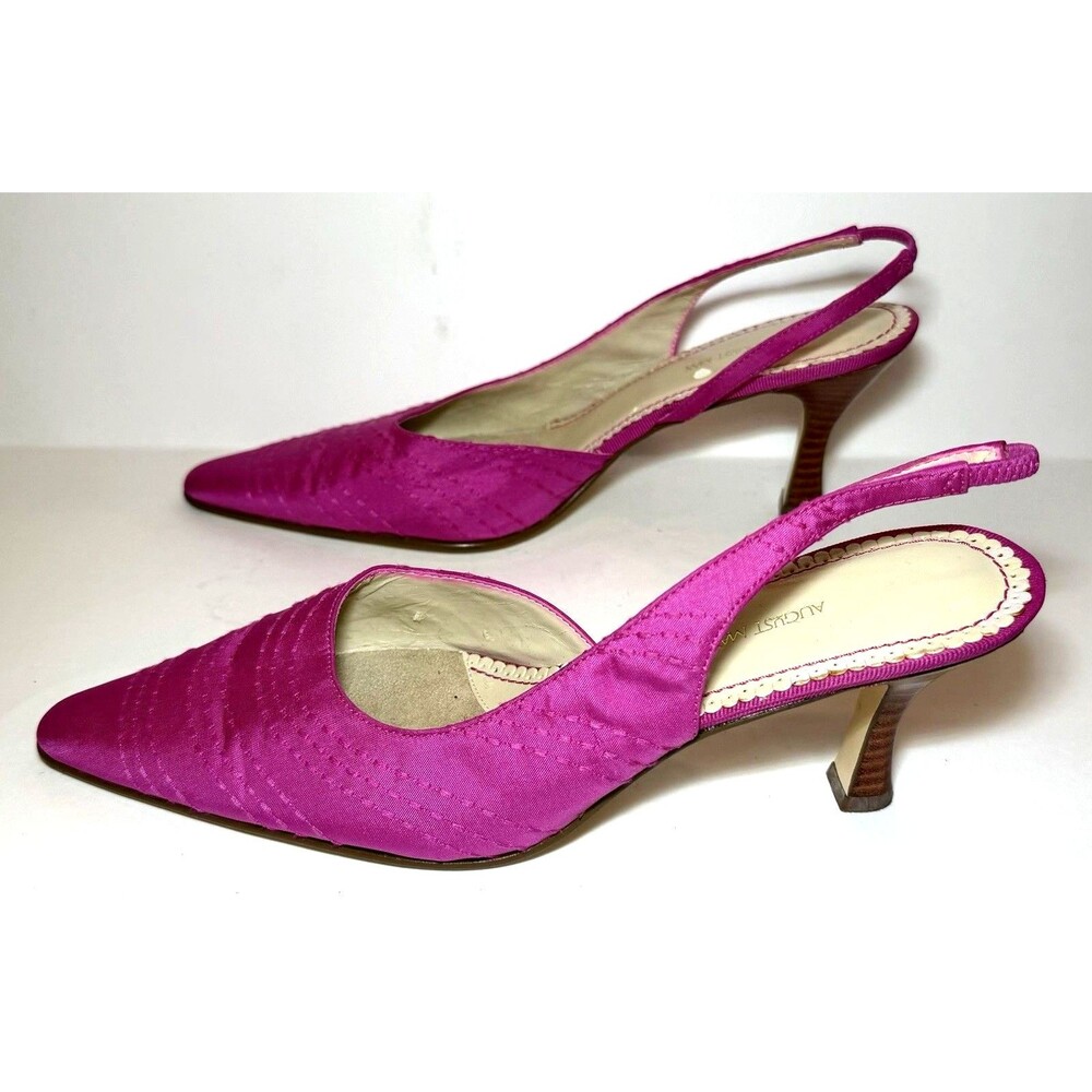 August Maxx Women’s 8M Hot Pink Satin Pointed Toe Slingback Heels Pumps - Picture 2 of 6